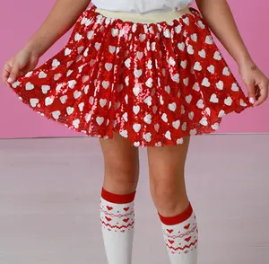 Sweet Valentine Baby Girl Loved Heart Jupe tutu à paillettes avec doublure