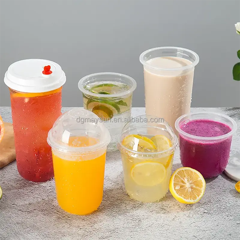 Xícaras de café frio PET transparente personalizadas para iogurte e frutas, copos para sobremesas com tampa, plástico transparente