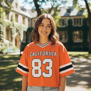 ODM Wholesale Custom American Football Jersey Mesh Breathable Cropped Streetwear Y2k Crop Tops Retro Women Daily Wear Varsity - Product Image 3