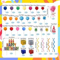 34-teiliges Buntes Geburtstagstorten-Deko-Set mit Happy Birthday Kerzen, Luftballons, Geschenkboxen, Partyhüten, Pompons und Kuchendekoration