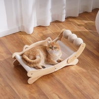 Lit griffoir pour chat en sisal avec hamac, poste à griffer en bois, lit de repos pour chat avec balles à griffer en sisal