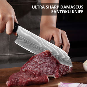 سكين مطبخ Santoku 7 بوصة 67 طبقة من الفولاذ الدمشقي VG10 10 cr15comov Cuibourtia + مقبض خشب الأبنوس سكين دمشقي مصنوع يدويًا - Product Image 4
