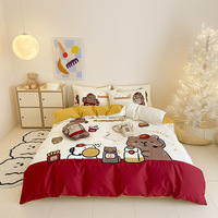 Parure de lit pour enfants en coton lavé, motif dessin animé, broderie, housse de couette, drap, taie d'oreiller, douce et respirante, pour chambre de filles