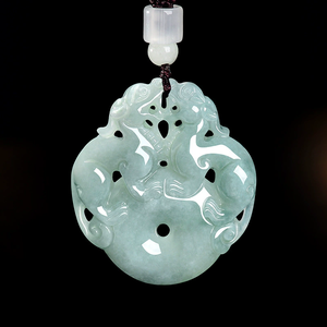 Colgante de Jade Natural Grado A con Doble Pixiu, Colgante de Jade con Textura de Hielo para la Abundancia y la Paz, para Hombres y Mujeres - Product Image 1
