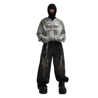 Vêtements Finch, vente en gros, pull à capuche vintage vierge à épaules tombantes, sweat à capuche zippé visage intégral avec trous pour les yeux pour hommes, délavé à l'acide