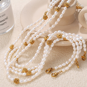 Freshwater Pearl Starfish Flower Beaded Necklace <b>Bracelet</b> Set Stainless Steel Twisted Tube Jewelry - Product Image 3