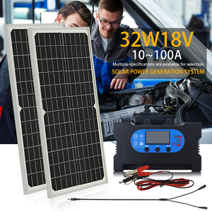 ชุดแผงโซลาร์เซลล์ 16W 32W แผงชาร์จพลังงานแสงอาทิตย์แบบโมโนคริสตัลไลน์สำหรับแบตเตอรี่รถยนต์พร้อมตัวควบคุมและสายเคเบิล - Product Image 2