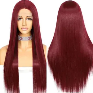 Wholesale 180% 8-40 Inches 99J Color Long Straight Raw Indian Human Hair Wigs Hd Transparent Lace Wigs