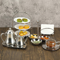 Robustes Versilbertes und Edelstahl-Teeservice mit Dessertständer für Hotel-Buffets