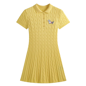 Elegante Abito Mini in Maglia con Colletto alla Marinara, da Donna, Blu Navy con Finiture <span class=keywords><strong>a</strong></span> Righe, Fiocco, Maniche Corte, Vestibilità Slim, Orlo Svasato, Stile Preppy - Product Image 2