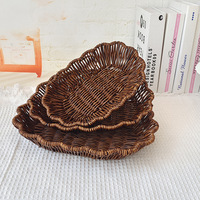 Ensemble de paniers de rangement en rotin naturel tressé à la main, plateau à fruits ovale à bord ondulé, panier de service décoratif en osier pour le pain, cuisine et maison