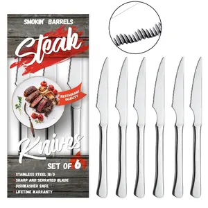 Turkey Cutting Steak Bread Stainless Steel Hammer Blade 6pcs Steak Dinner Knife Set Sharp Serration Knives Set