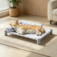 Lit surélevé pour animaux de compagnie en forme de L avec protection des articulations, lit pour chien bas, cadre en acier épaissi, toile lavable, antidérapant, fabrication sur mesure