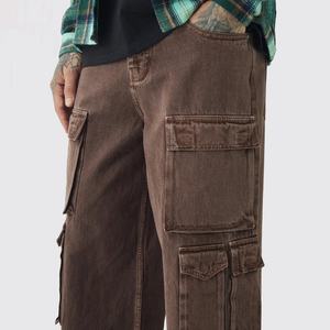 بخاخ قوس قزح بشعار مخصص ملابس الشارع للرجال بنطال عتيق بساق مستقيمة متعدد الجيوب فضفاض من الدنيم الحمضي بنطال كارجو للرجال - Product Image 2
