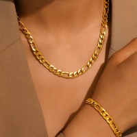 Ensemble de bijoux collier et bracelet en acier inoxydable plaqué argent, style classique vintage punk, chaîne cubaine géométrique, pour anniversaire