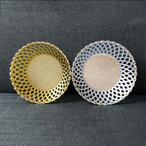 8 "or argent rond subtilité léger compact squelette losange motif bol décoratif fruits plat plateau chargeur <span class=keywords><strong>assiette</strong></span> - Product Image 1