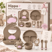 Ensemble d'alimentation pour bébé en silicone Hippo personnalisé OEM avec assiette compartimentée, bol et distributeur de fruits pour la vente en gros