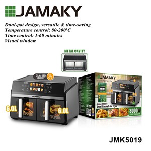 JAMAKY <span class=keywords><strong>Friteuse</strong></span> à Air <span class=keywords><strong>Professionnelle</strong></span> Double Zone, 3000W 12L au Total avec 10 Menus Prédéfinis et Écran LED Couleur - Product Image 4