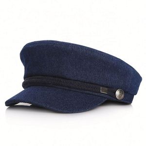 Fashion Flat Top Denim Fabric Captain Cadet Cap <b>Hat</b> <b>for</b> Kid Child - Product Image 1