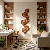 Décoration murale en bois massif Idao à motif ruban, relief tridimensionnel en grain de bois, pour salon et hôtel