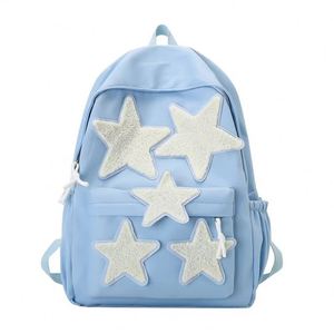 Mochila Escolar de Nailon Personalizada con Lindos Parches de Estrellas para Adolescentes, Mochila de Viaje Moderna Antirrobo para Niños - Product Image 1
