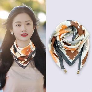 2024 NEW 100%Polyester Warm Square for Women's Spring Autumn Winter Scarf with Magnetic Suction Buckle Triangle Silk Scarf - Product Image 4