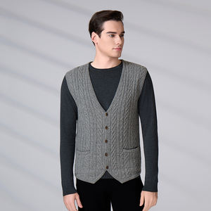 Autumn Winter Knitwear Manufacturer OEM ODM Sleeveless Cable <b>Wool</b> <b>Cardigan</b> <b>Men</b> Vest Custom Knit Sweater - Product Image 6