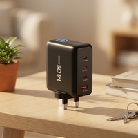 Charger GaN 140W Tipe-C untuk Laptop, 3 USB C, 1 USB A, Adaptor Daya dengan Colokan US UK EU dan Layar AI Pintar untuk Ponsel dan Tablet