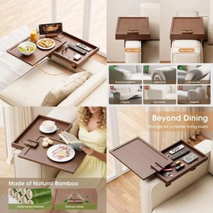 360 Rotating Drawer <b>Bamboo</b> Coffee Sofa <b>Table</b> Clip Sofa Armrest Storage Container Wooden Side Arm Tray <b>Table</b> - Product Image 2