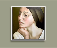 Peinture à l'huile sur toile peinte à la main, portrait de femme réaliste sur mesure de grande taille avec cadre flottant pour salon