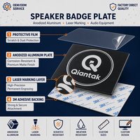 Plaque signalétique personnalisée en aluminium anodisé noir de 1 mm, logo gravé au laser, autocollant adhésif frontal, étiquette métallique pour marque audio d'enceintes