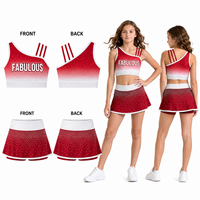 Set Pakaian Latihan Cheerleading Custom Satu Bahu Ombre Gradasi Berhias Berlian Imitasi Atasan Crop dan Rok Set Berbagai Warna Set Latihan