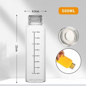 Bouteilles d'eau transparentes modernes avec couvercles, 17 oz, en verre, pour jus, bureau, salles de sport, cafés, promotion des salles de sport - Product Image 1