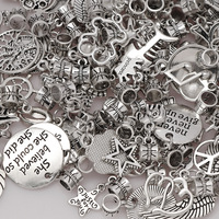 Perles breloques en alliage à grand trou, couleur argent antique, perles intercalaires vintage pour la fabrication de bijoux DIY, bracelets et colliers