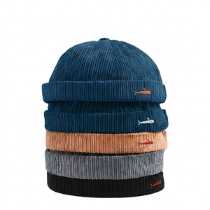 Wholesale Vintage Corduroy <b>Brimless</b> <b>Cap</b> Unisex Fish Embroidery Outdoor Docker Hat with Adjustable Strap - Product Image 4