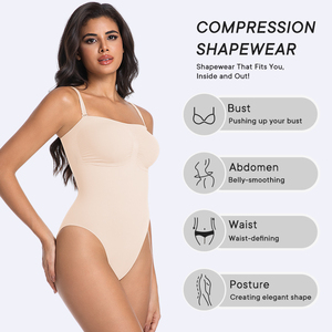 <span class=keywords><strong>Strapless</strong></span> shortie bodysuit cho phụ nữ Tummy kiểm soát Shapewear liền mạch điêu khắc Body Shaper với có thể tháo rời dây đai - Product Image 3