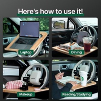 Nouveauté 2026 |   Table de voiture 2 en 1, plateau pour volant, accessoires de voiture, bureau de voiture double face en bambou pour ordinateur portable
