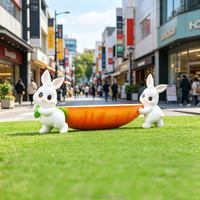 C001 Banc-sculpture Lapin Carotte en Fibre de Verre Coloré, Peint à la Main, Résistant aux Intempéries, Chaise d'Extérieur pour Centre Commercial, Place Publique, Parc à Thème