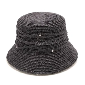 K 2023 nouveau Design femme jeune raphia paille tresse tissé seau chapeaux pour l'extérieur