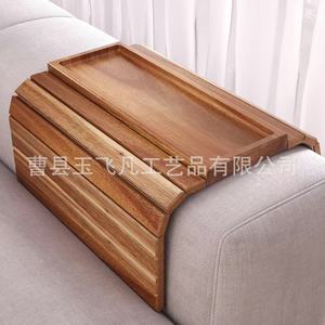 Acacia Wood Foldable Sofa Armrest Tray 38cm <b>Storage</b> Box For Living Room Beverage Snacks Phone <b>Remote</b> <b>Control</b> - Product Image 3