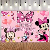 Bannière de fond d'anniversaire Mickey Mouse, fond de fête pour enfants, décorations de fond Mickey Minnie