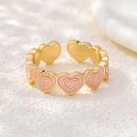 R52 18K Vergoldeter Messing-Ring mit Buntem Emaille-Herz, Verstellbar, Breit, Niedlich, Modisch, Romantischer Statement-Schmuck für Damen, Großhandel