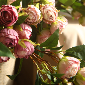 Hoa hồng giả lụa 7 đầu, viền cháy, trang trí đám cưới, phòng khách và khách sạn EG-VG226 - Product Image 3