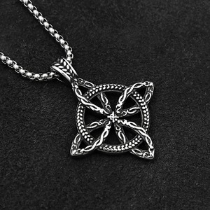 yunnique Stainless Steel Celtic Knot Pendant Necklace Men's Vintage Viking Style <b>Cross</b> Shape Jewelry Gift 60cm <b>Chain</b> - Product Image 4