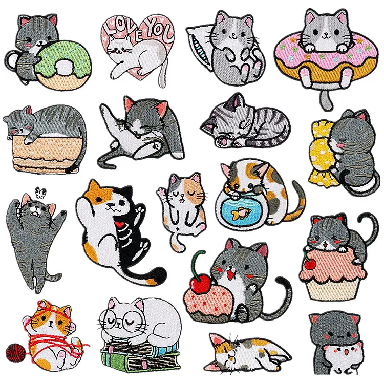 Patch seri hewan kartun baru tambal bordir kustom kucing lucu