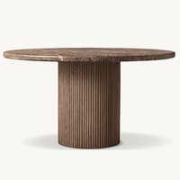 Meubles de salle à manger de style américain, table à manger ronde en chêne massif vieilli avec plateau en marbre