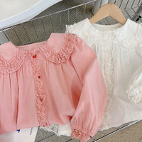 Chemisier et Blouse Manches Longues en Coton pour Bébés Filles avec Dentelle et Col Claudine, Décontracté pour Printemps Automne, Sous-vêtement pour Enfants