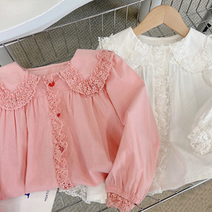 <span class=keywords><strong>Blusas</strong></span> y Camisas <span class=keywords><strong>de</strong></span> Manga Larga <span class=keywords><strong>de</strong></span> Algodón para Bebés Niñas con Encaje y Cuello Peter Pan, Blusa Casual para Primavera y Otoño como Prenda Interior para Niños - Product Image 2