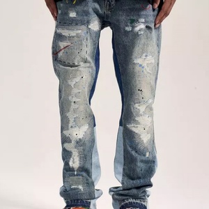 <b>Flare</b> Sweat Pants <b>Men</b> Destroy Pant Alones De Hombre Jeans Graffiti Paint Splatter Elastic <b>Men</b> Pants <b>Trousers</b> - Product Image 5