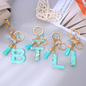 Llavero <span class=keywords><strong>de</strong></span> Resina Brillante con Letra Inicial, Dije <span class=keywords><strong>de</strong></span> Mariposa, Borla Turquesa, Letras <span class=keywords><strong>de</strong></span> la A a la Z en Resina - Product Image 3